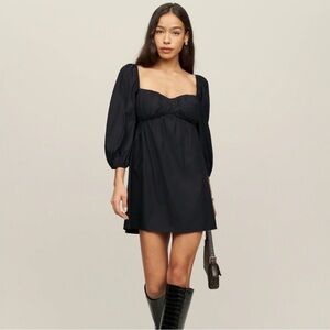 Reformation Black Puff Sleeve Farley Mini Dress Size 2